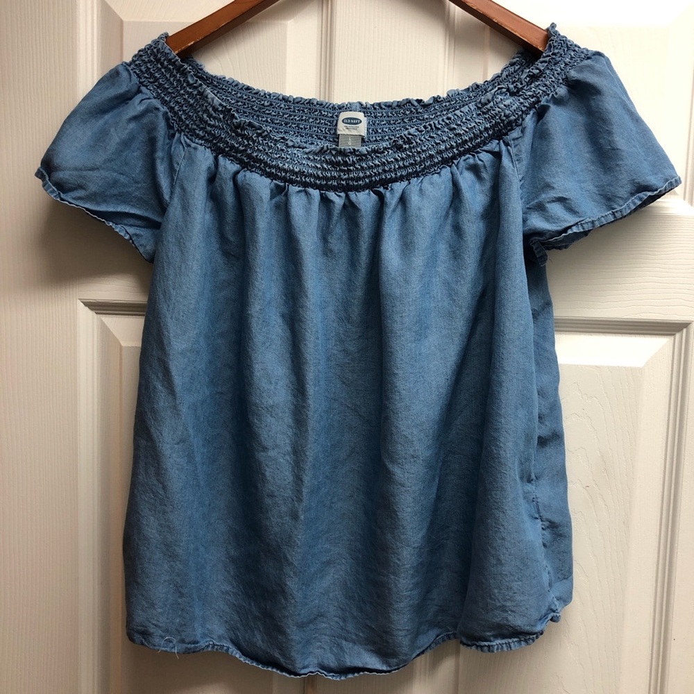 Old Navy Blue Off-Shoulder Smocked Neck Top